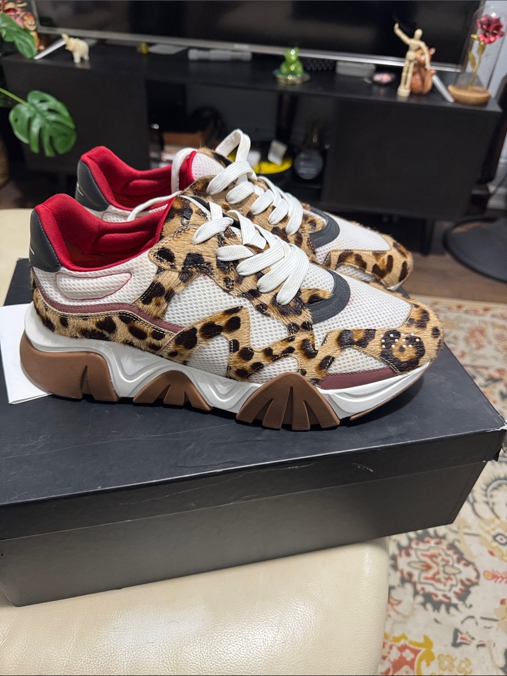 Versace Leopard Print Chunky Sneakers with Red Lining